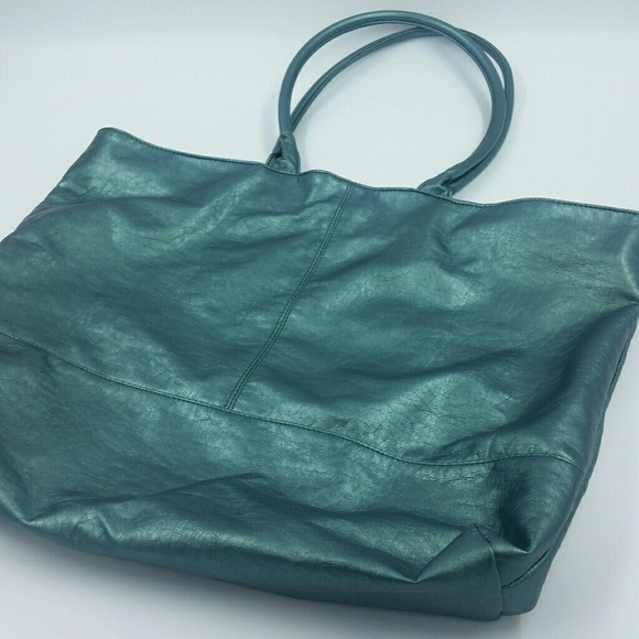 SAKS FIFTH AVENUE l Teal Metallic Tote Bag B6 - Picture 1 of 3